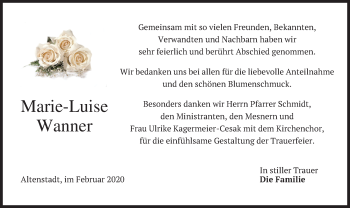 Todesanzeige von Marie-Luise Wanner von merkurtz