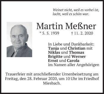 Todesanzeige von Martin Meßner von merkurtz