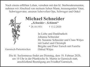 Todesanzeige von Michael Schneider von merkurtz