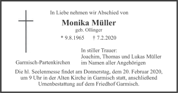Todesanzeige von Monika Müller von merkurtz