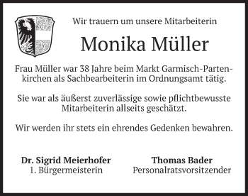 Todesanzeige von Monika Müller von merkurtz