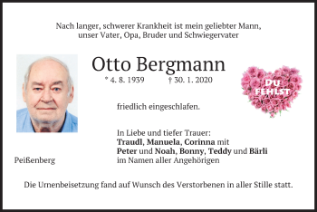 Todesanzeige von Otto Bergmann von merkurtz