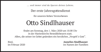 Todesanzeige von Otto Sindlhauser von merkurtz