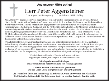 Todesanzeige von Peter Aggensteiner von merkurtz