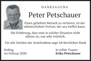 Todesanzeige von Peter Petschauer von merkurtz