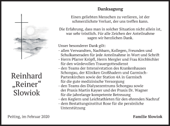 Todesanzeige von Reinhard Slowiok von merkurtz