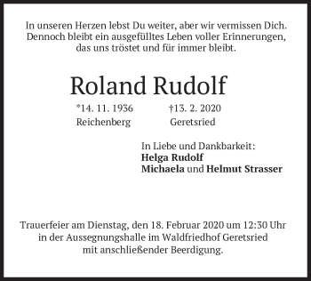 Todesanzeige von Roland Rudolf von merkurtz