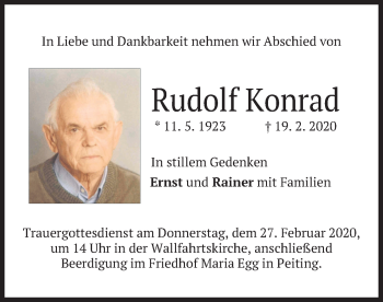Todesanzeige von Rudolf Konrad von merkurtz