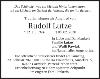 Todesanzeige von Rudolf Lutze von merkurtz