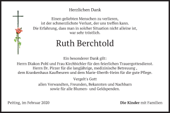 Todesanzeige von Ruth Berchtold von merkurtz