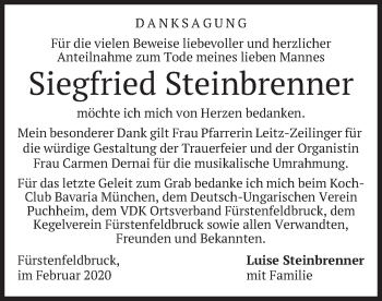 Todesanzeige von Siegfried Steinbrenner von merkurtz