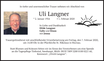 Todesanzeige von Uli Langner von merkurtz