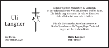 Todesanzeige von Uli Langner von merkurtz