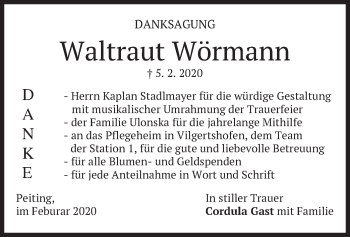 Todesanzeige von Waltraut Wörmann von merkurtz