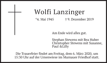 Todesanzeige von Wolfi Lanzinger von merkurtz