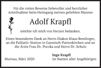 Todesanzeige von Adolf Krapfl von merkurtz