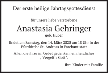 Todesanzeige von Anastasia Gehringer von merkurtz