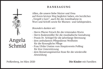Todesanzeige von Angela Schmid von merkurtz