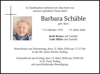 Todesanzeige von Barbara Schäble von merkurtz