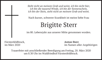 Todesanzeige von Brigitte Sterr von merkurtz