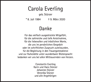 Todesanzeige von Carola Everling von merkurtz