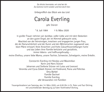 Todesanzeige von Carola Everling von merkurtz