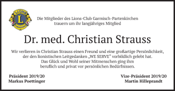 Todesanzeige von Christian Strauss von merkurtz