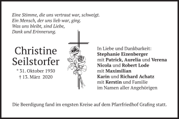 Todesanzeige von Christine Seilstorfer von merkurtz