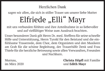 Todesanzeige von Elfriede Mayr von merkurtz