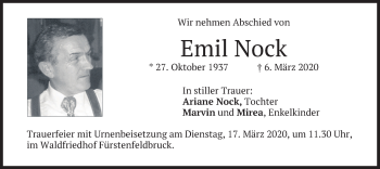 Todesanzeige von Emil Nock von merkurtz
