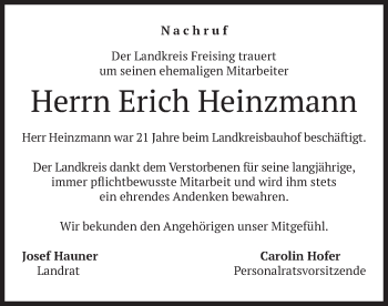 Todesanzeige von Erich Heinzmann von merkurtz