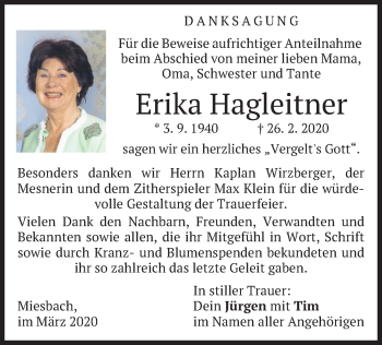 Todesanzeige von Erika Hagleitner von merkurtz