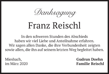 Todesanzeige von Franz Reischl von merkurtz