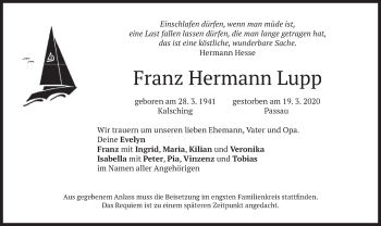 Todesanzeige von Franz Hermann Lupp von merkurtz