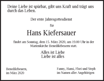 Todesanzeige von Hans Kiefersauer von merkurtz