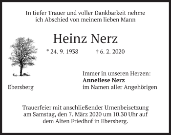 Todesanzeige von Heinz Nerz von merkurtz