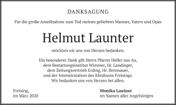 Todesanzeige von Helmut Launter von merkurtz