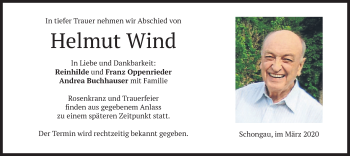 Todesanzeige von Helmut Wind von merkurtz