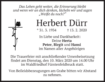 Todesanzeige von Herbert Dürr von merkurtz