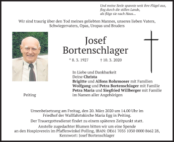 Todesanzeige von Josef Bortenschlager von merkurtz