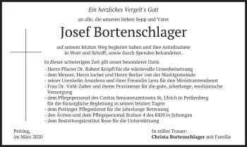 Todesanzeige von Josef Bortenschlager von merkurtz