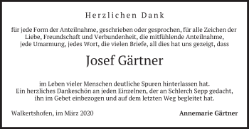 Todesanzeige von Josef Gärtner von merkurtz