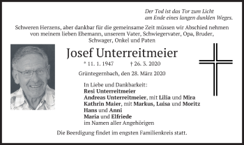 Todesanzeige von Josef Unterreitmeier von merkurtz
