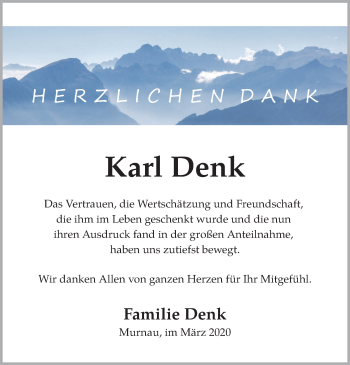 Todesanzeige von Karl Denk von merkurtz