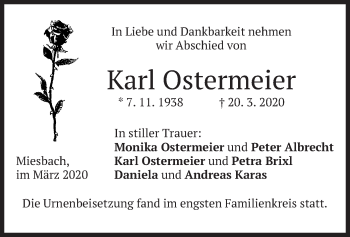 Todesanzeige von Karl Ostermeier von merkurtz