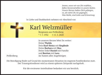 Todesanzeige von Karl Welzmüller von merkurtz