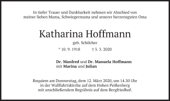 Todesanzeige von Katharina Hoffmann von merkurtz
