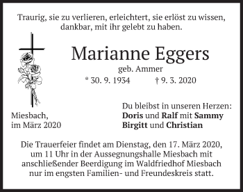 Todesanzeige von Marianne Eggers von merkurtz