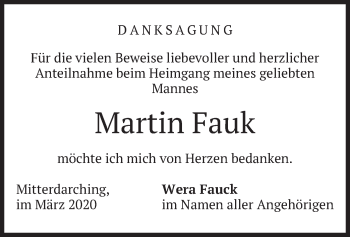 Todesanzeige von Martin Fauk von merkurtz