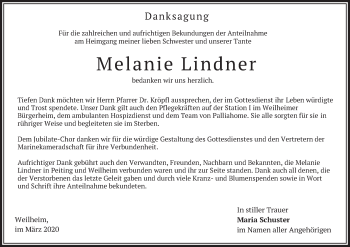 Todesanzeige von Melanie Lindner von merkurtz